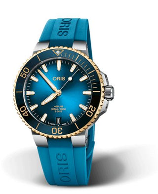 Oris - 01 400 7769 6355-07 4 22 75FC  Aquis Date Calibre 400 41.5 Stainless Steel - Yellow Gold / Blue / Rubber