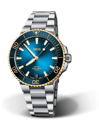 Oris - 01 400 7769 6355-07 8 22 09PEB  Aquis Date Calibre 400 41.5 Stainless Steel - Yellow Gold / Blue / Bracelet