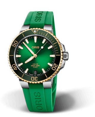 Oris - 01 400 7769 6357-07 4 22 77FC  Aquis Date Calibre 400 41.5 Staineless Steel - Yellow Gold / Green / Rubber