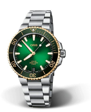 Oris - 01 400 7769 6357-07 8 22 09PEB  Aquis Date Calibre 400 41.5 Staineless Steel - Yellow Gold / Green / Bracelet