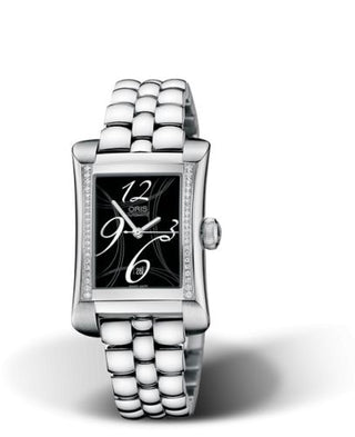 Oris - 01 561 7621 4964-07 8 16 75  Rectangular Date Diamonds 25.9 Stainless Steel / Black / Bracelet