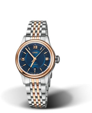 Oris - 01 561 7718 4375-07 8 14 12  Classic Date Lady 28.5 Stainless Steel - Rose Gold / Blue / Bracelet