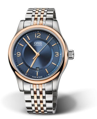 Oris - 01 733 7594 4335-07 8 20 63  Classic Date 42 Stainless Steel - Rose Gold / Blue / Bracelet