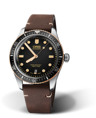 Oris - 01 733 7707 4354-07 5 20 55  Divers Sixty-Five 40 Stainless Steel / Bronze / Black / Calf