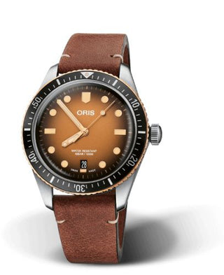 Oris - 01 733 7707 4356-07 5 20 45  Divers Sixty-Five 40 Stainless Steel / Bronze / Brown / Calf