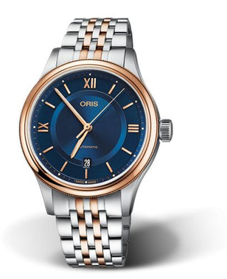 Oris - 01 733 7719 4375-07 8 20 12  Classic Date 42 Stainless Steel - Rose Gold / Blue / Bracelet