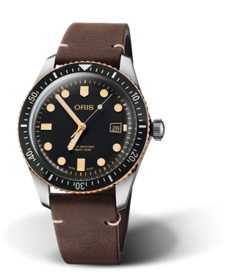 Oris - 01 733 7720 4354-07 5 21 44  Divers Sixty-Five 42 Stainless Steel / Bronze / Black / Calf