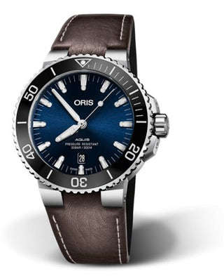 Oris - 01 733 7730 4135-07 5 24 10EB  Aquis Date 43.5 Stainless Steel / Blue / Calf