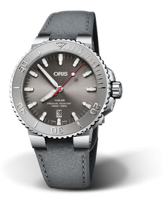 Oris - 01 733 7730 4153-07 5 24 11EB  Aquis Date 43.5 Relief Stainless Steel / Grey / Leather