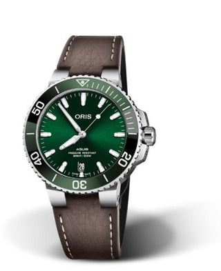 Oris - 01 733 7732 4157-07 5 21 10FC  Aquis Date 39.5 Stainless Steel / Green / Calf