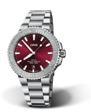 Oris - 01 733 7766 4158-07 8 22 05PEB  Aquis Date 41.5 Relief Stainless Steel / Cherry / Bracelet