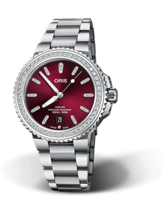 Oris - 01 733 7766 4998-07 8 22 05PEB  Aquis Date Diamonds 41.5 Stainless Steel / Red / Bracelet