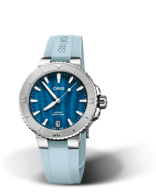 Oris - 01 733 7770 4155-07 4 18 65FC  Aquis Date 36.5 Stainless Steel / Aegean Blue / Rubber