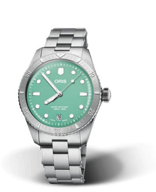 Oris - 01 733 7771 4057-07 8 19 18  Divers Sixty-Five 38 Cotton Candy Stainless Steel / Green / Bracelet