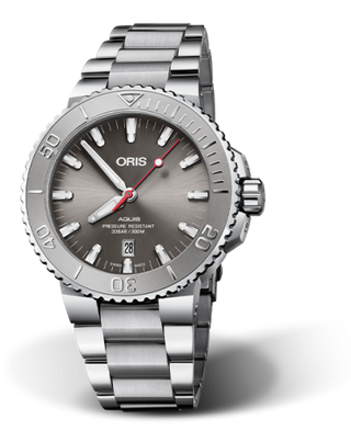 Oris - 01 733 7730 4153-07 8 24 05PEB  Aquis Date 43.5 Relief Stainless Steel / Grey / Bracelet