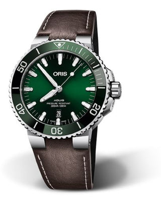 Oris - 01 733 7730 4157-07 5 2410EB  Aquis Date 43.5 Stainless Steel / Green / Calf