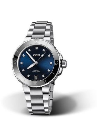 Oris - 01 733 7731 4195-07 8 18 05P  Aquis Date 36.5 Stainless Steel / Blue - Diamond / Bracelet