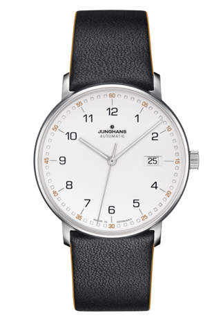 Junghans - 027/4731.00  Form A Stainless Steel / White Arabic / Black Calf