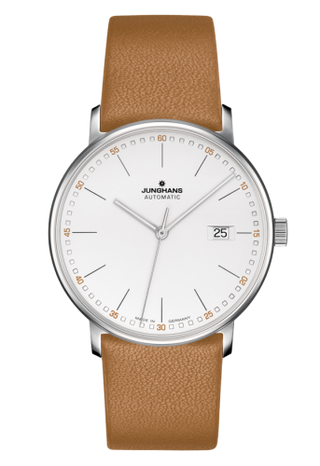 Junghans - 027/4734.00  Form A Stainless Steel / White Stick / Brown Calf