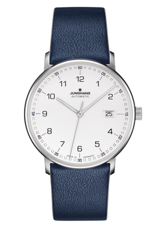 Junghans - 027/4735.00  Form A Stainless Steel / White Arabic / Blue  Calf