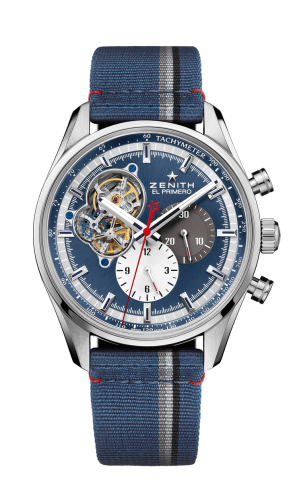 Zenith - 03.2040.4061/52.C802  El Primero Chronomaster Open Stainless Steel / Blue 1969 / Fabric