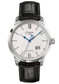 Glashütte Original - 1-36-03-01-02-61  Senator Excellence Panorama Date Stainless Steel / Silver / Alligator - Folding