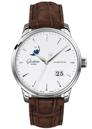 Glashütte Original - 1-36-04-05-02-02  Senator Excellence Panorama Date Moonphase Stainless Steel / Silver / Alligator / Pin