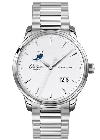 Glashütte Original - 1-36-04-05-02-70  Senator Excellence Panorama Date Moonphase Stainless Steel / Silver / Alligator / Folding