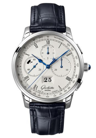 Glashütte Original - 1-37-01-02-03-30  Senator Chronograph Panorama Date Platinum / Silver / Alligator / Folding