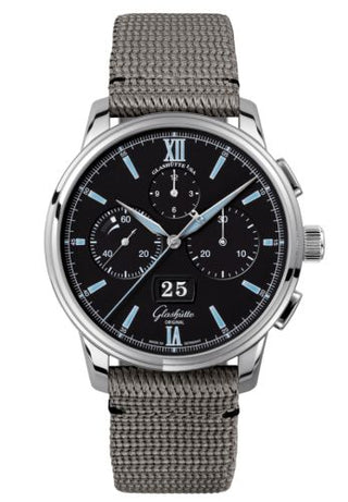 Glashütte Original - 1-37-01-03-02-36  Senator Chronograph Panorama Date Stainless Steel / Black / Fabric / Folding