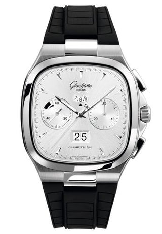 Glashütte Original - 1-37-02-02-02-33  Seventies Chronograph Panorama Date Silver / Rubber / Folding