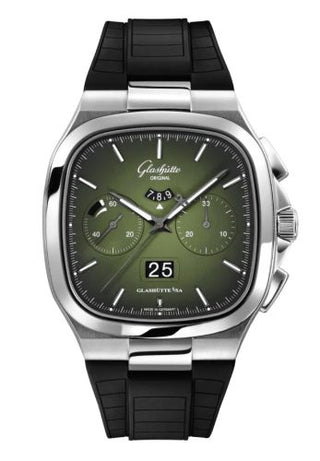 Glashütte Original - 1-37-02-09-02-63  Seventies Chronograph Panorama Date Green / Rubber / Folding