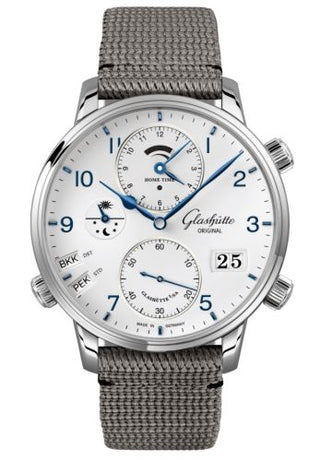 Glashütte Original - 1-89-02-03-02-36  Senator Cosmopolite Stainless Steel / Silver-Arabic / Synthetic