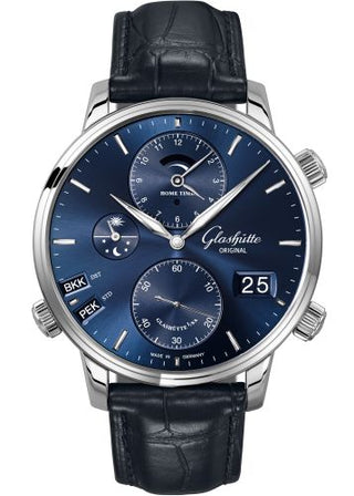 Glashütte Original - 1-89-02-05-02-01  Senator Cosmopolite Stainless Steel / Blue / Alligator / Pin