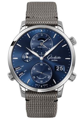 Glashütte Original - 1-89-02-05-02-36  Senator Cosmopolite Stainless Steel / Blue / Synthetic