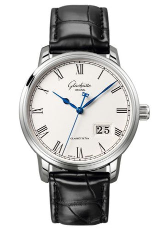 Glashütte Original - 100-03-32-42-01  Senator Panorama Date Stainless Steel / Silver / Alligator / Folding