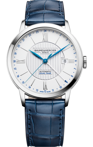 Baume & Mercier - 10272  Classima 40 Dual Time Stainless Steel / Silver / Alligator