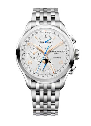 Baume & Mercier - 10279  Clifton Chronograph Complete Calendar Stainless Steel / Silver / Bracelet