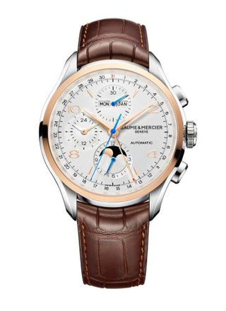 Baume & Mercier - 10280  Clifton Chronograph Complete Calendar Stainless Steel / Red Gold / Silver / Strap