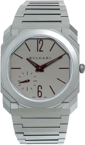 Bulgari - 103296  Octo Finissimo Automatic Titanium / Grey - Burgundy / Bracelet