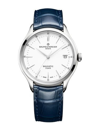 Baume & Mercier - 10398  Clifton Baumatic Stainless Steel / White / Alligator