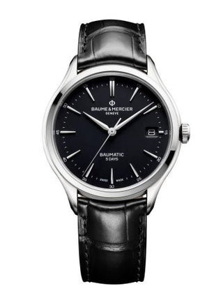 Baume & Mercier - 10399  Clifton Baumatic Stainless Steel / Black / Alligator