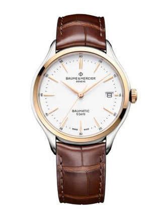 Baume & Mercier - 10401  Clifton Baumatic Stainless Steel / Yellow Gold / White / Alligator