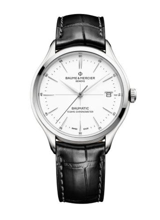 Baume & Mercier - 10436  Clifton Baumatic Stainless Steel / White / Alligator / COSC