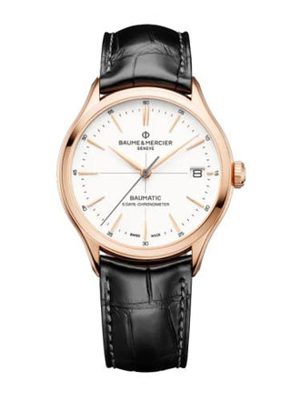 Baume & Mercier - 10469  Clifton Baumatic Red Gold / White / Strap / COSC