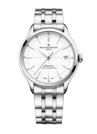 Baume & Mercier - 10505  Clifton Baumatic Stainless Steel / White / Bracelet / COSC