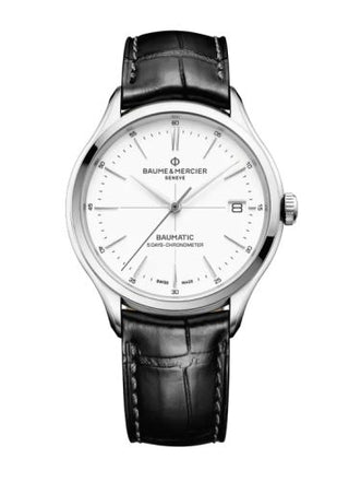 Baume & Mercier - 10518  Clifton Baumatic Stainless Steel / White / Strap / COSC