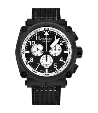 Formex - 1100.4.3014.213  Pilot Quartz Chronograph PVD / Black - White / Calf