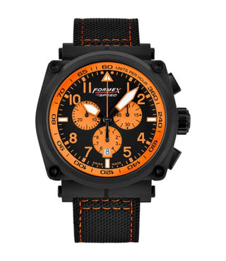 Formex - 1100.4.3064.218  Pilot Quartz Chronograph PVD / Black - Orange / Calf