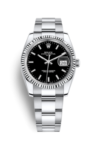 Rolex - 115234-0002  Oyster Perpetual Date 34 Stainless Steel Fluted / Oyster / Black